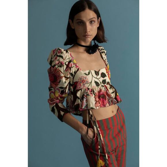 Alix of Bohemia Lila Canary Peplum Floral Long Sleeve Top Crop Size Small Multi - Picture 8 of 8